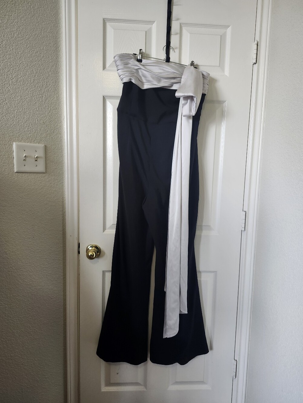 Hutch Anthropologie Strapless Bow Black Wide Leg Jumpsuit XL